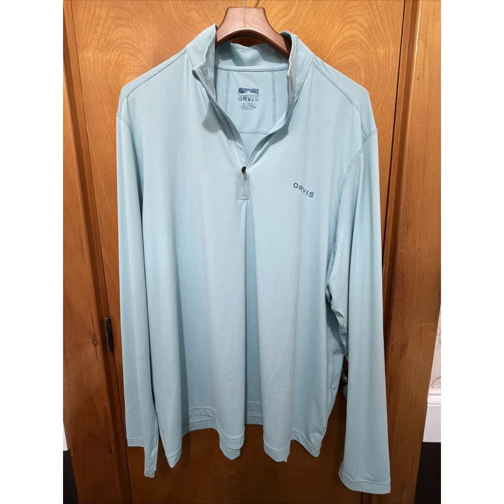 ORVIS Men's XXL light Blue 1/4 Zip Pullover Lightweight Long Sleeve Performance